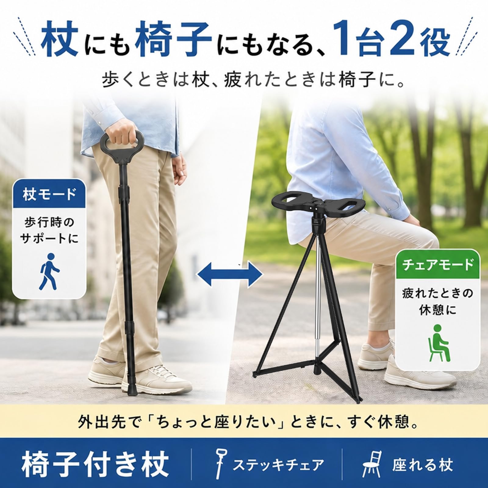 Amazon.co.jp: MJVV 杖 椅子付き 折りたたみ ステッキチェア 軽量